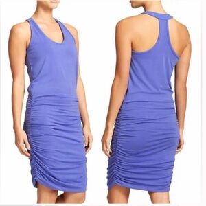 Athleta Tee Racerback Tank Dress Baja Blue Sleeveless Ruched S